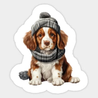 Winter Brittany Dog Sticker